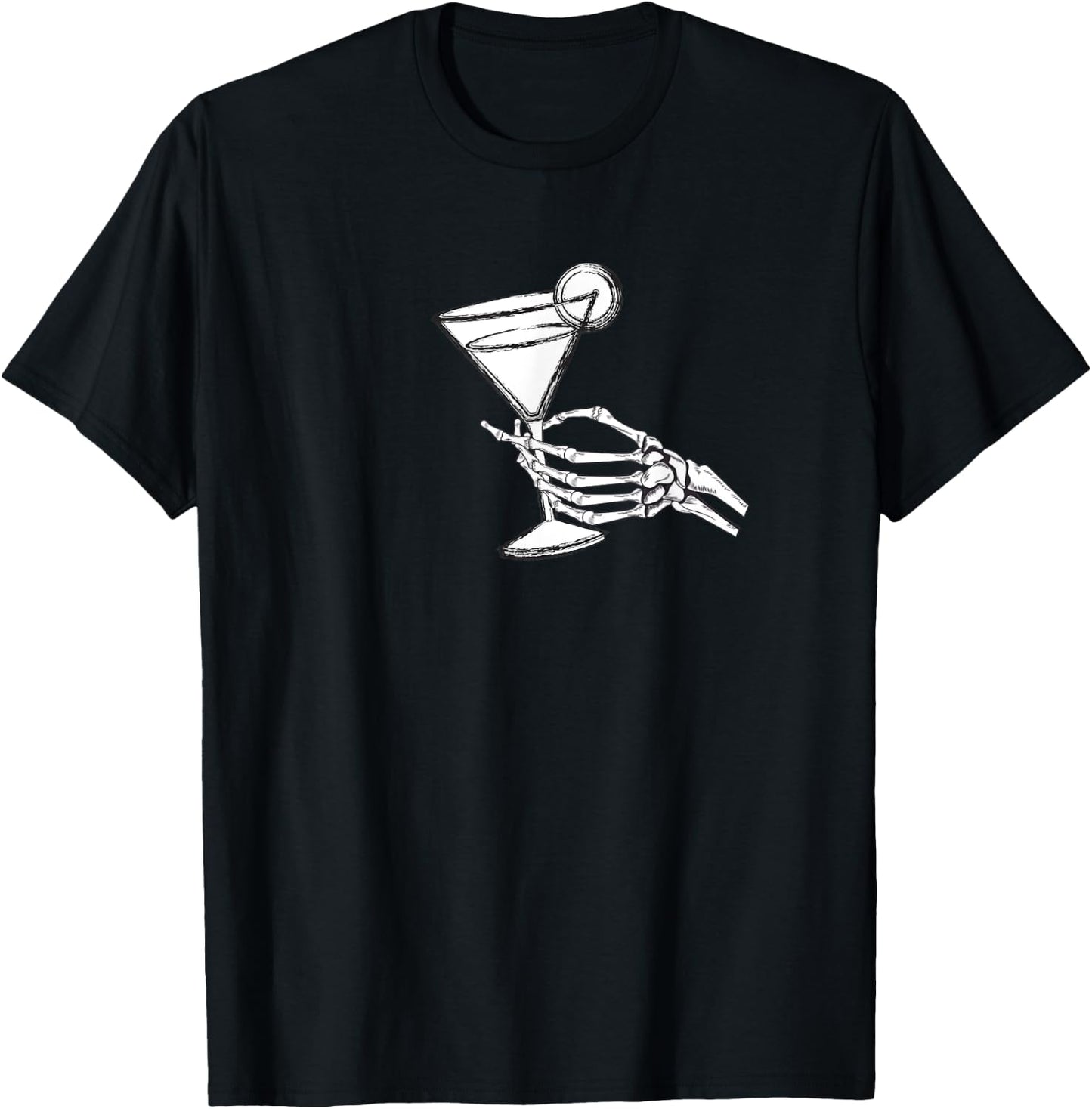 Skull Hand and Martini Glass Cool Skull Rose Goth Gothic T-Shirt - T-Shirt | Black