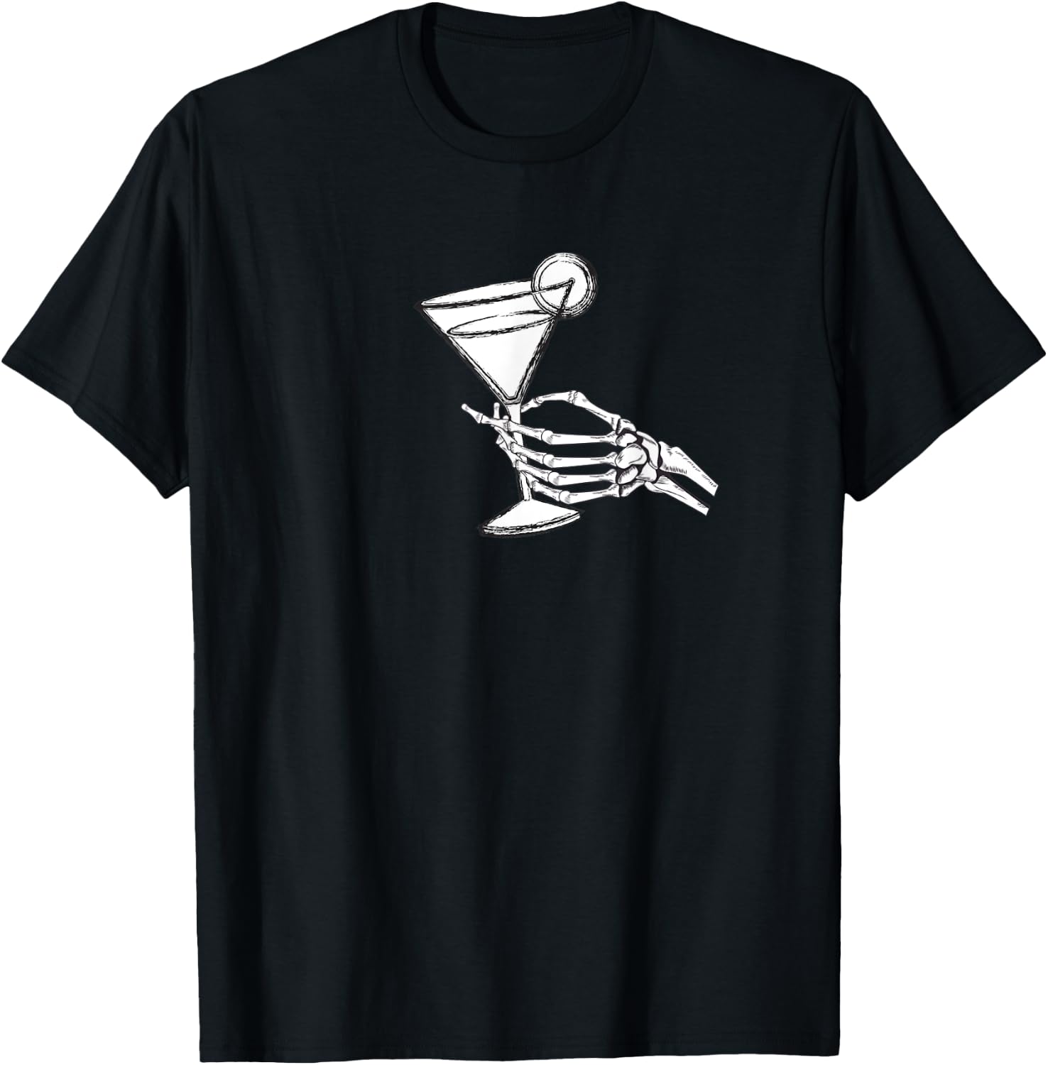 Skull Hand and Martini Glass Cool Skull Rose Goth Gothic T-Shirt - T-Shirt | Black