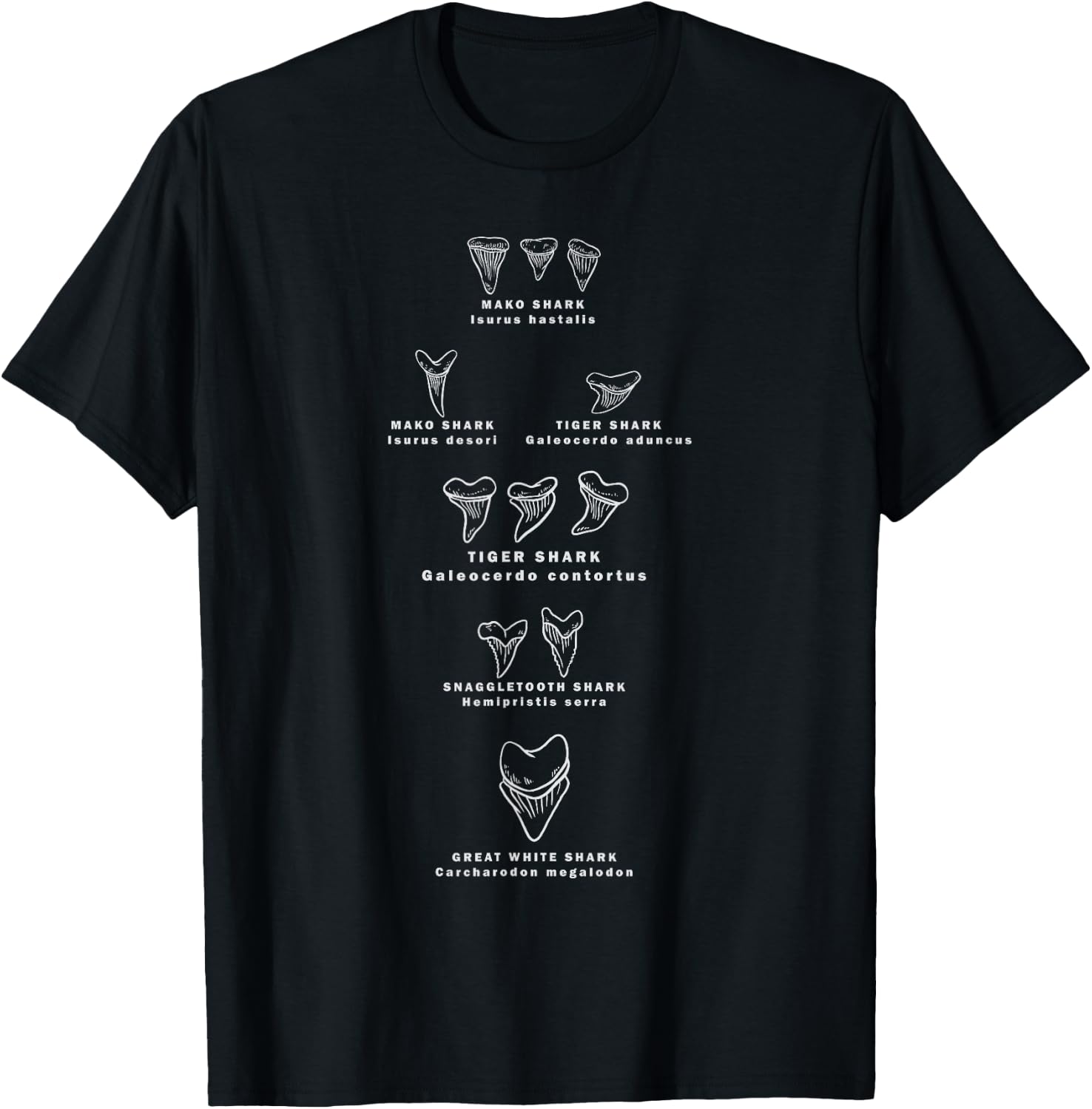 Types of Shark teeth - Mako Shark Great White Shark Tiger T-Shirt - T-Shirt | Black