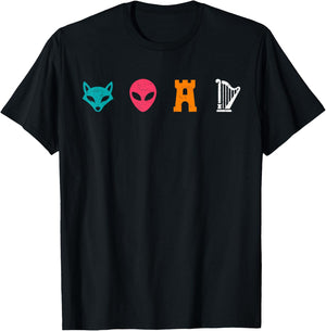 Retro Vintage Fox Alien Castle Harp T-Shirt - T-Shirt | Black