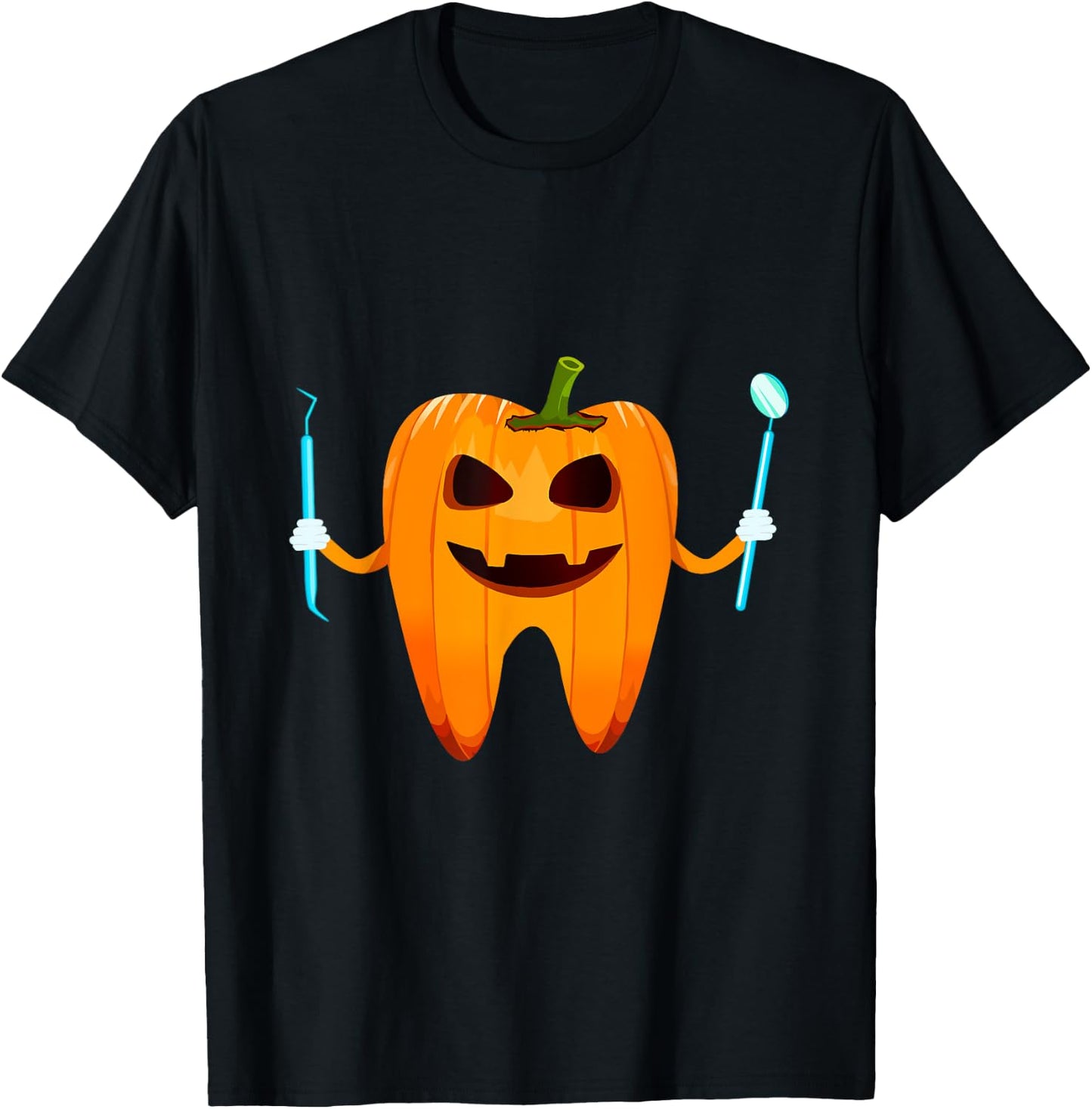 Funny Dental Halloween Tooth Pumpkin Dentist Halloween Gift T-Shirt - T-Shirt | Black