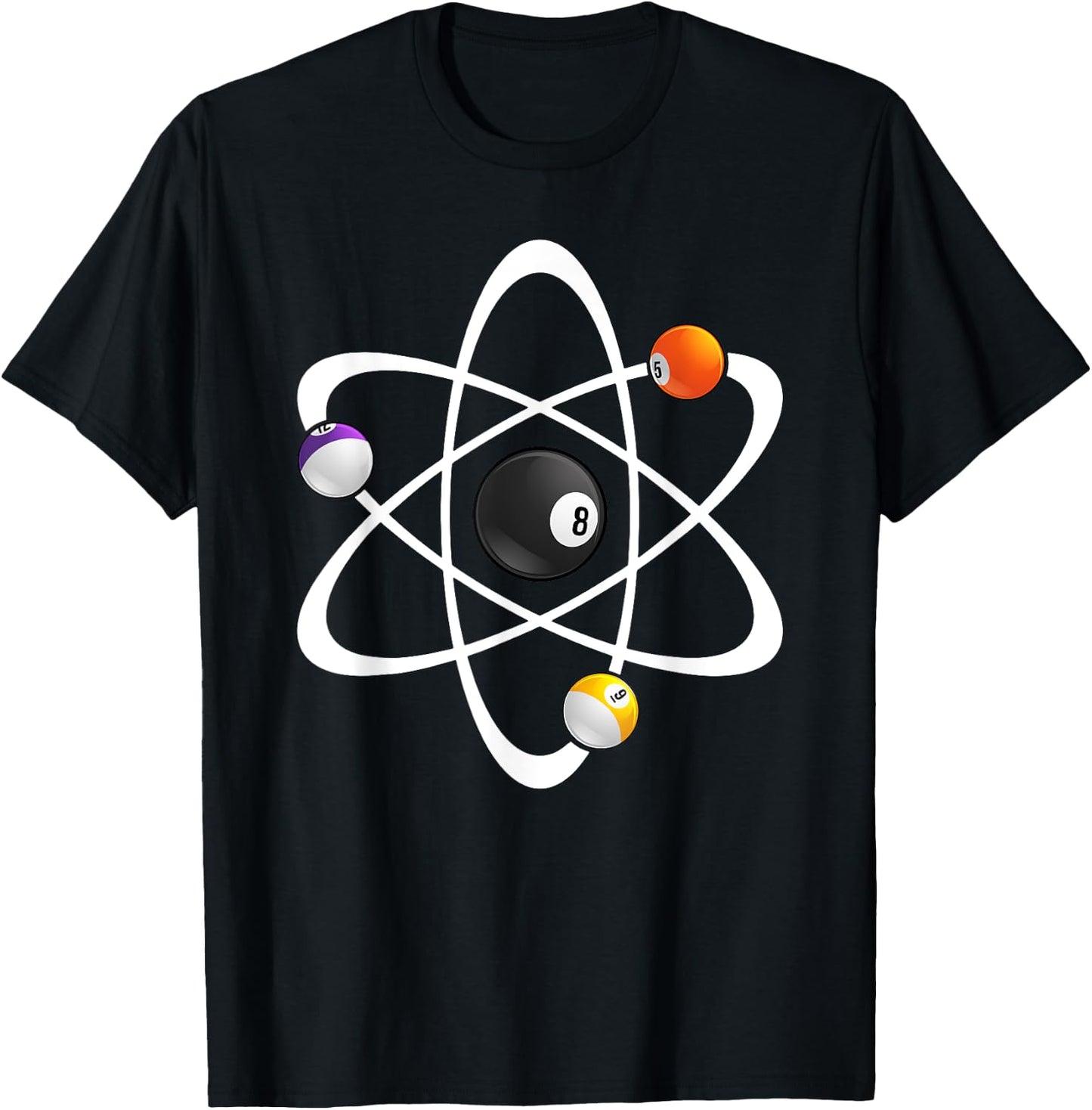 Funny Billiard Designs Women Science Lover Atom Ball T-Shirt - T-Shirt | Black