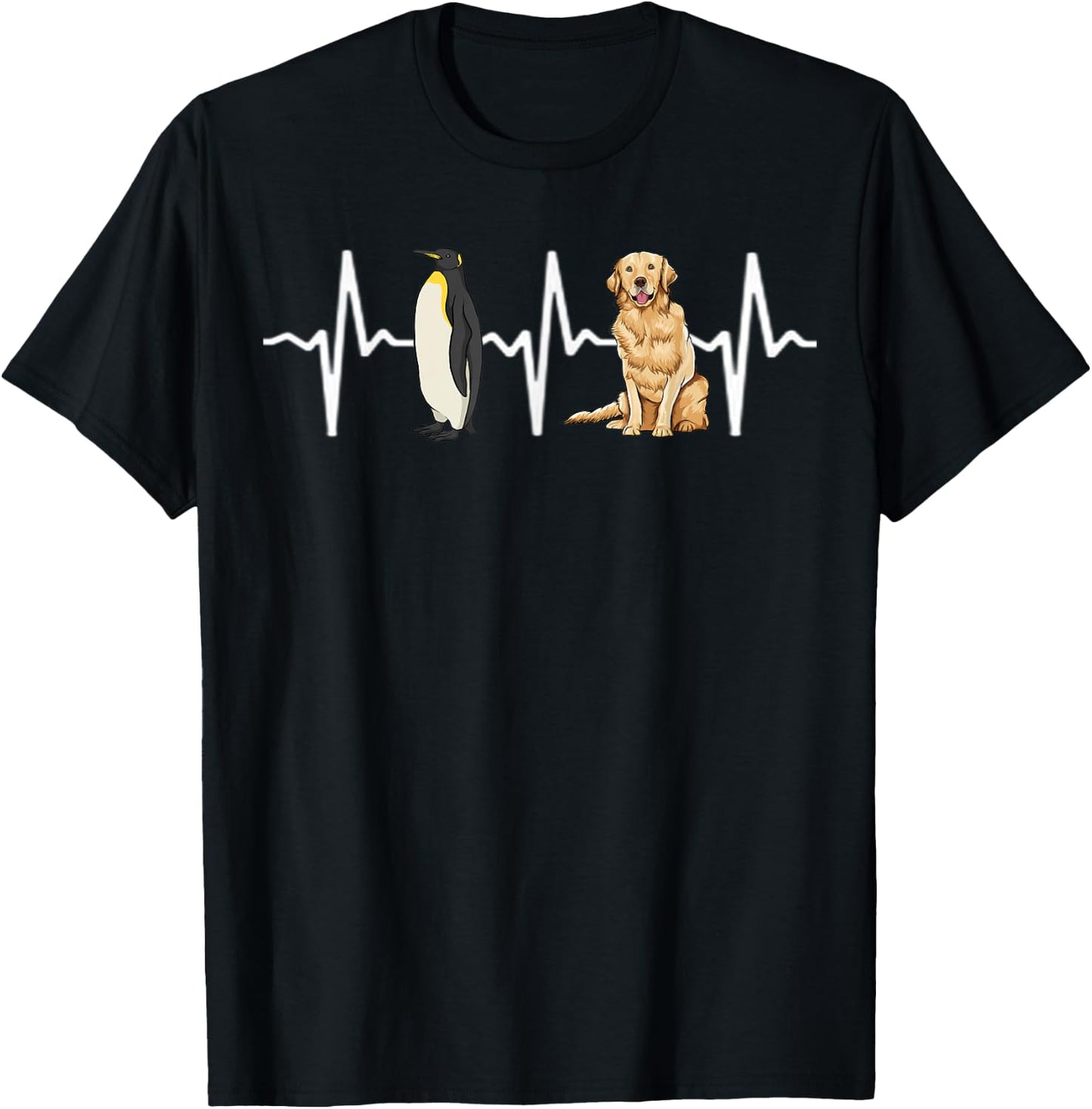 Emperor Penguin Golden Retriever Heartbeat Dog Lover Women Kids T-Shirt - T-Shirt | Black