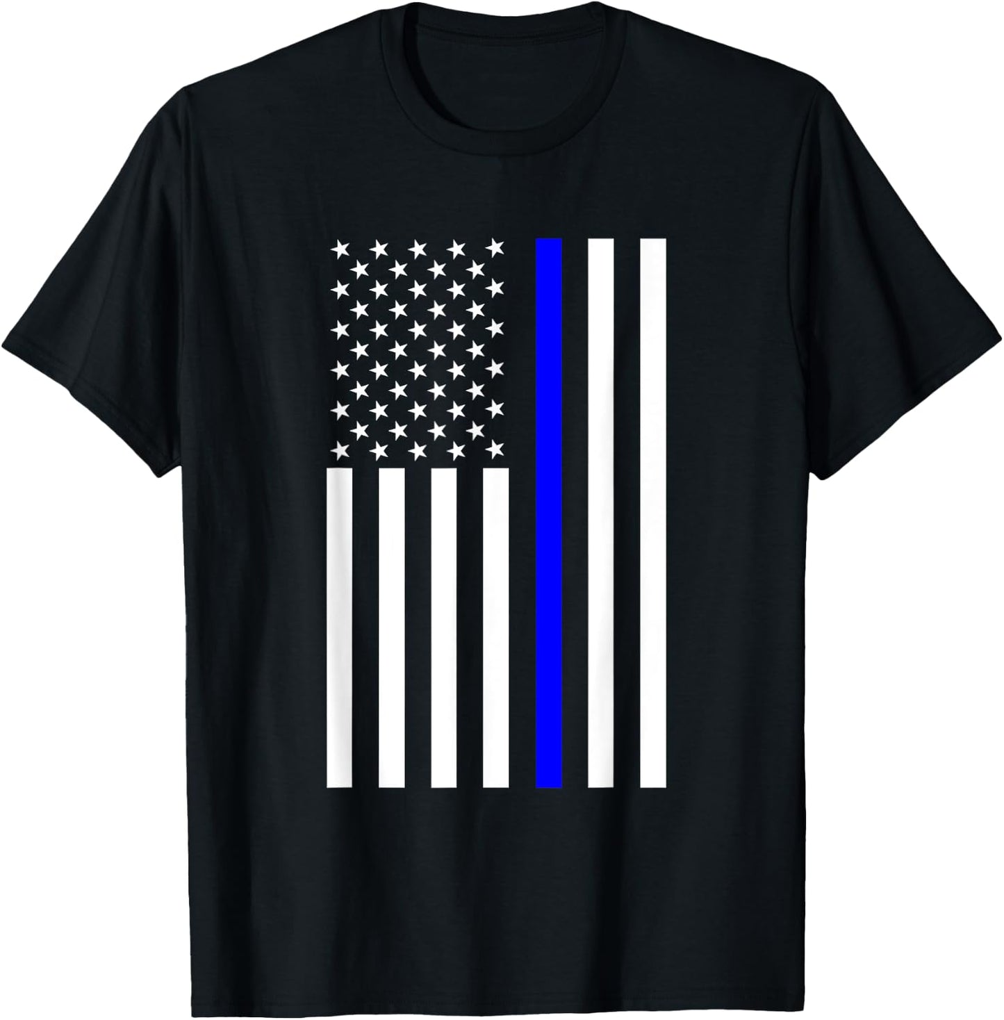 Black and White American Flag Blue Stripe Police T-Shirt - T-Shirt | Black