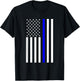 Black and White American Flag Blue Stripe Police T-Shirt - T-Shirt | Black