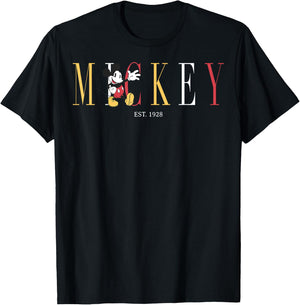 Disney Classic Disney Mickey And Friends Mickey Mouse Est 1928 Simple Text T Shirt, Blue, Small US T-Shirt - T-Shirt | Black