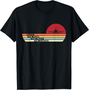 Airplane Pilot Aviation Papa The Man The Pilot The Legend T-Shirt - T-Shirt | Black