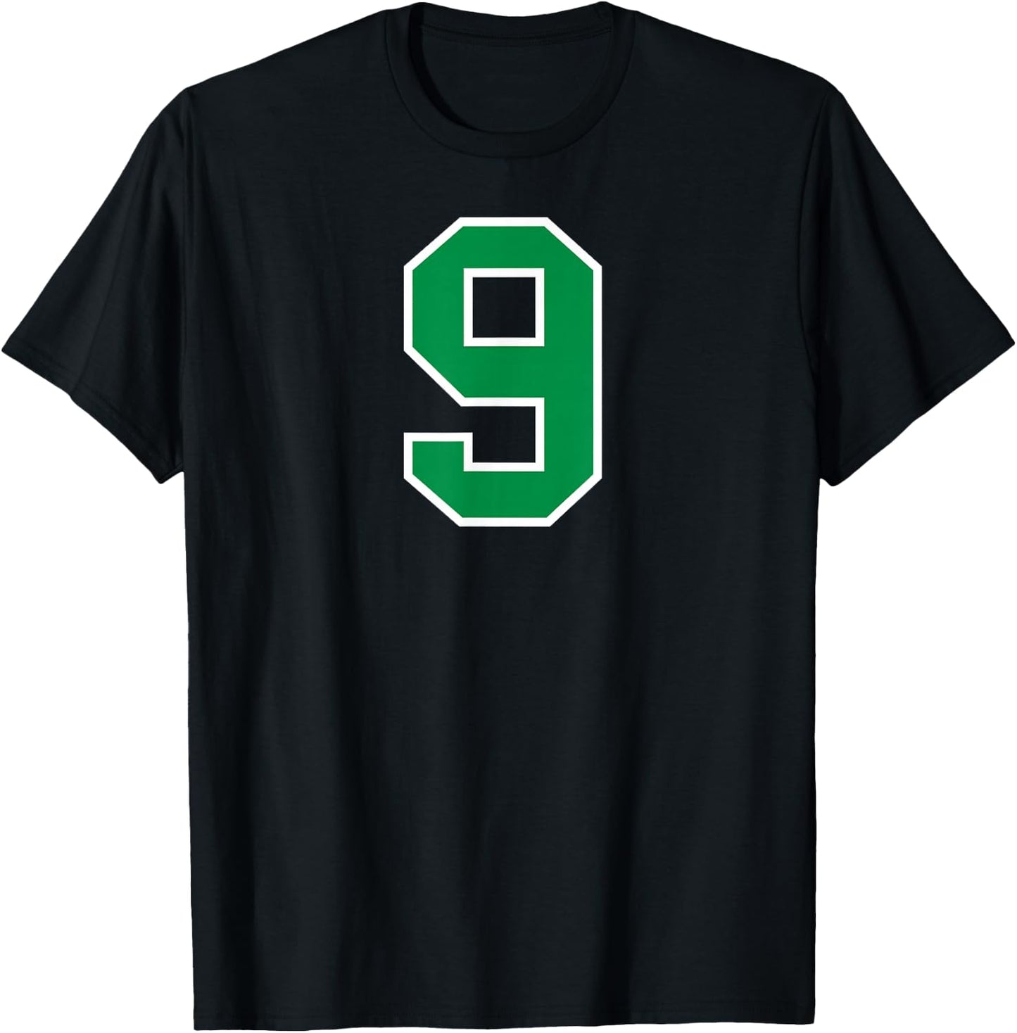 Number #9 Sport White Green Number T-Shirt - T-Shirt | Black