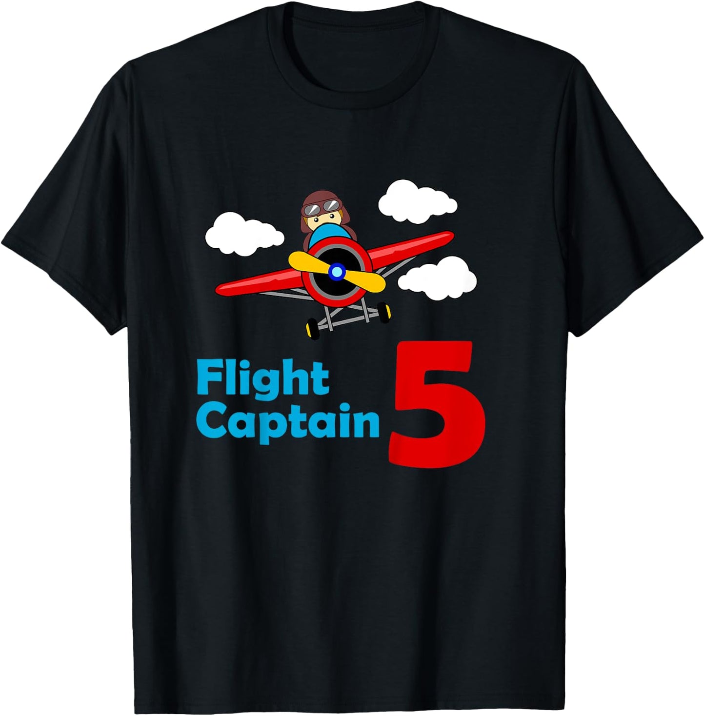 Kids Airplane Birthday 5 year old | Flight Captain Fifth T-Shirt - T-Shirt | Black