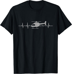 Cool Pulse Line Aircraft Rotorcraft Lover Outfit Black Men's Modern Helicopter EKG Pilots And Aviation Gift T-Shirt - T-Shirt | Black
