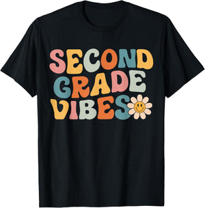 Second Grade Vibes - 2nd Grade Team Retro 1st Day of School T-Shirt - T-Shirt | Black