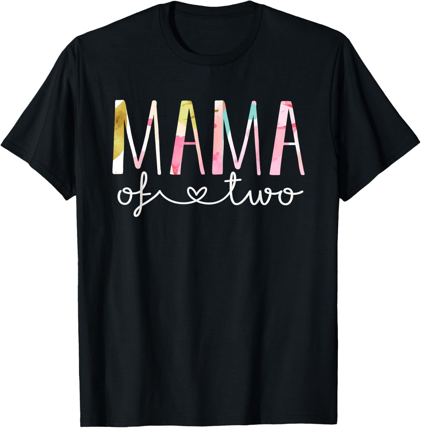 Mama of Two Cute Floral Design Twin Mom Mother Of 2 T-Shirt - T-Shirt | Black