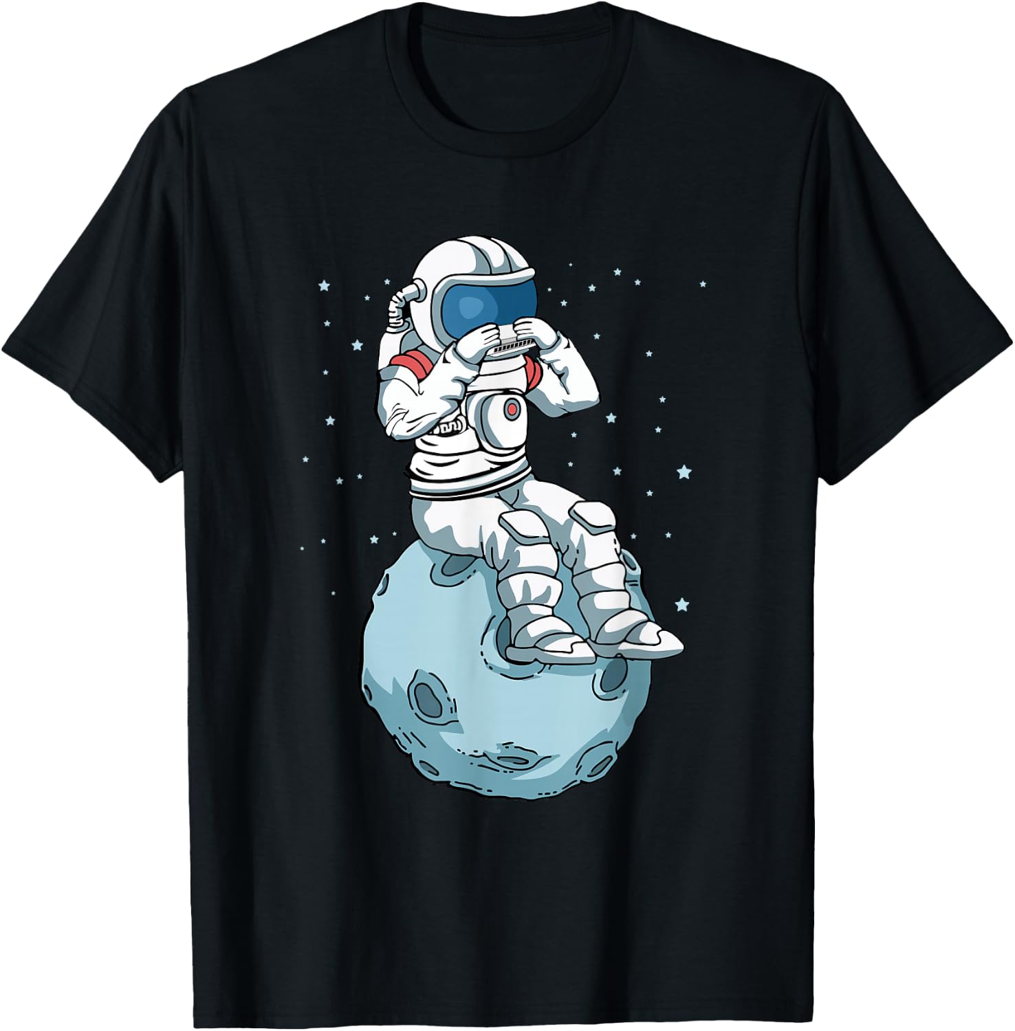 Harmonica Player Kids Astronaut Musician Harmonica T-Shirt - T-Shirt | Black