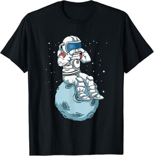 Harmonica Player Kids Astronaut Musician Harmonica T-Shirt - T-Shirt | Black
