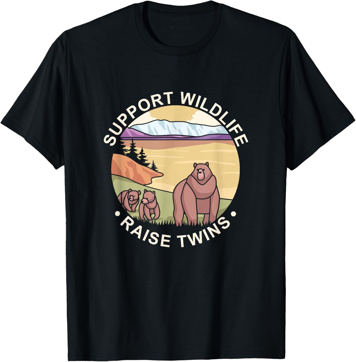 Support Wildlife Raise Twins Future Mom Dad Bears Camping T-Shirt - T-Shirt | Black