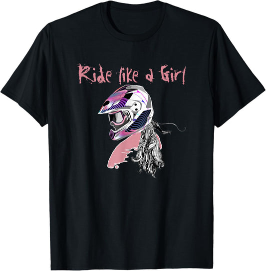 Motocross Shirt Women Dirt Bike Girls RIDE LIKE A GIRL T-Shirt - T-Shirt | Black