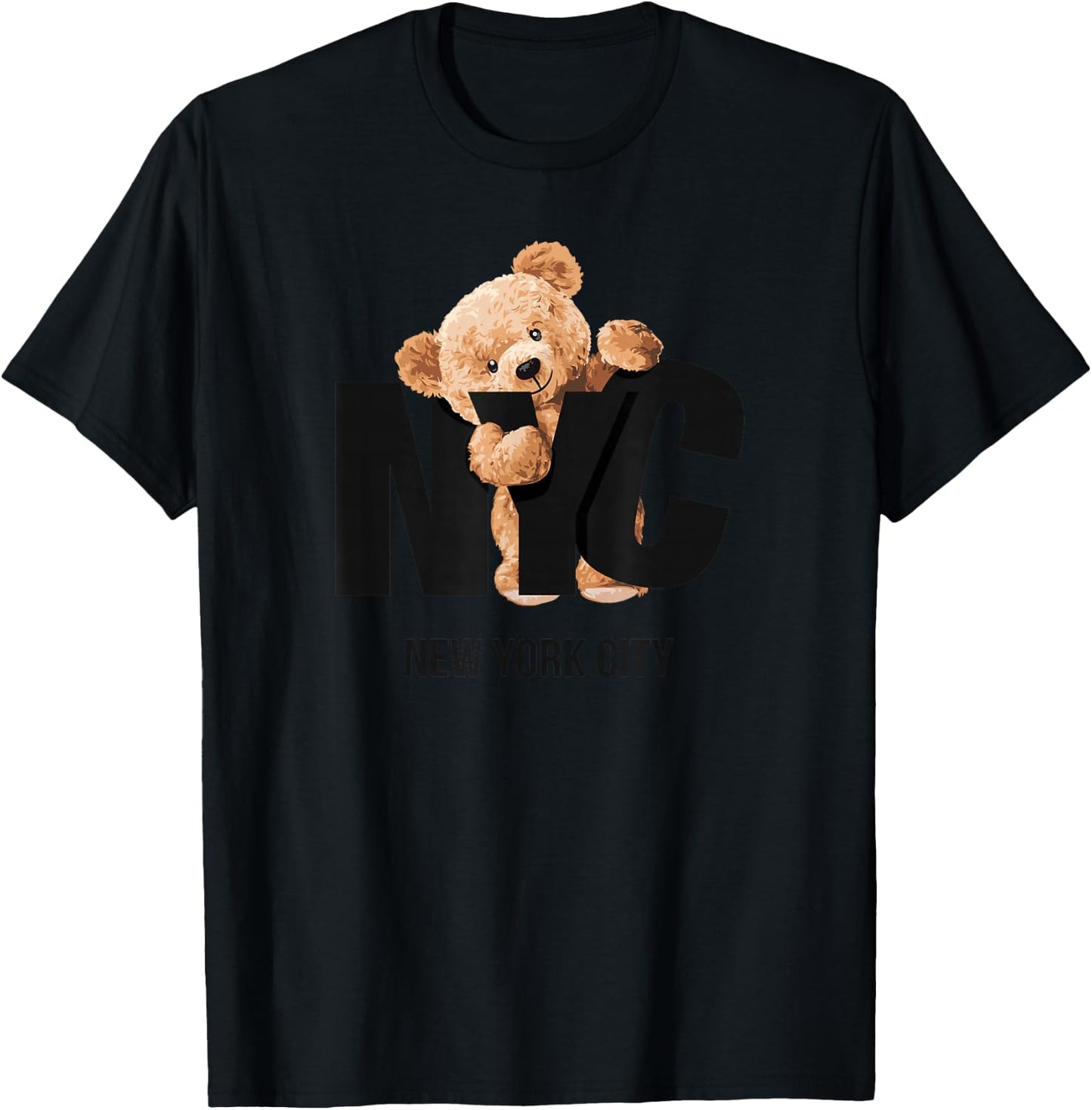 Cool Awesome New York City NYC Teddy Bear Novelty Graphic T-Shirt - T-Shirt | Black