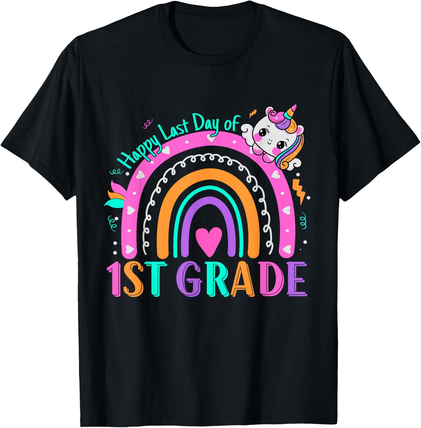 1st Grade Happy Last Day Of School Teacher Students Unicorn T-Shirt - T-Shirt | Black