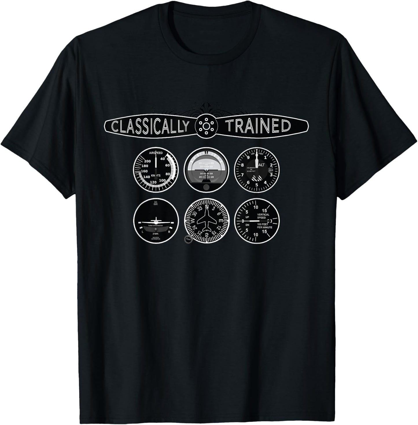 Classically Trained Pilot Six Pack Steam Gauges T-Shirt - T-Shirt | Black