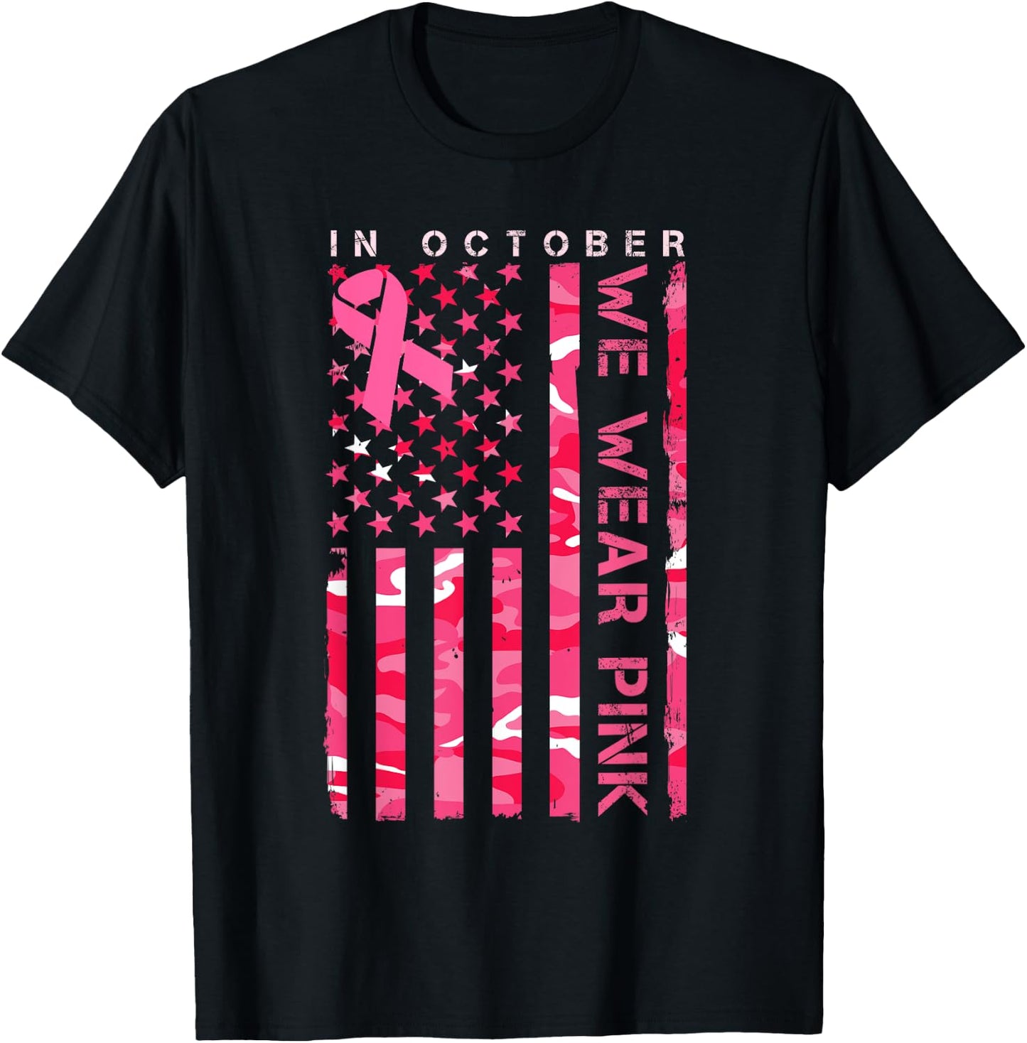 In October We Wear Pink Camo Breast Cancer Awareness Month T-Shirt - T-Shirt | Black