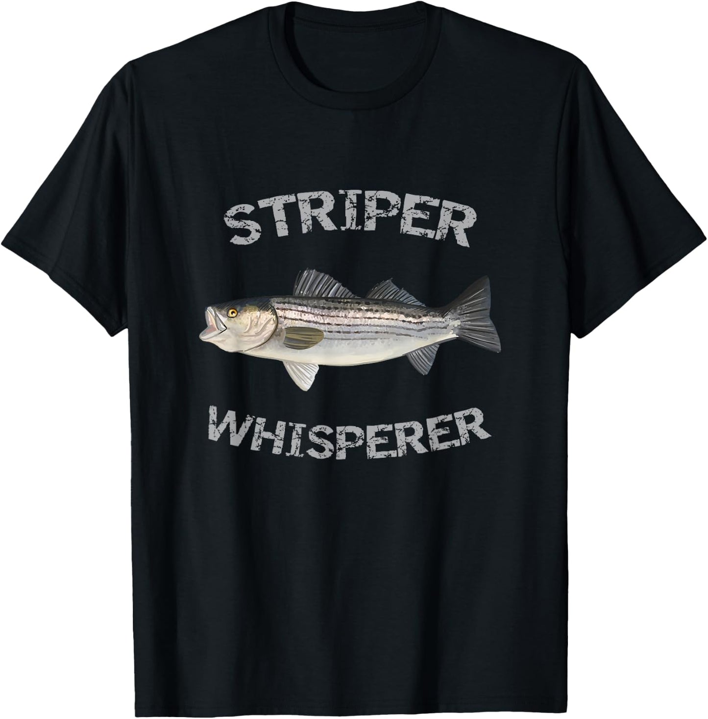 Reel Striper Fishing Shirts Striper Whisperer Striped Bass Black -Adults Classic Fit Short Sleeve Cotton, Polyester Fishing Small T-Shirt - T-Shirt | Black