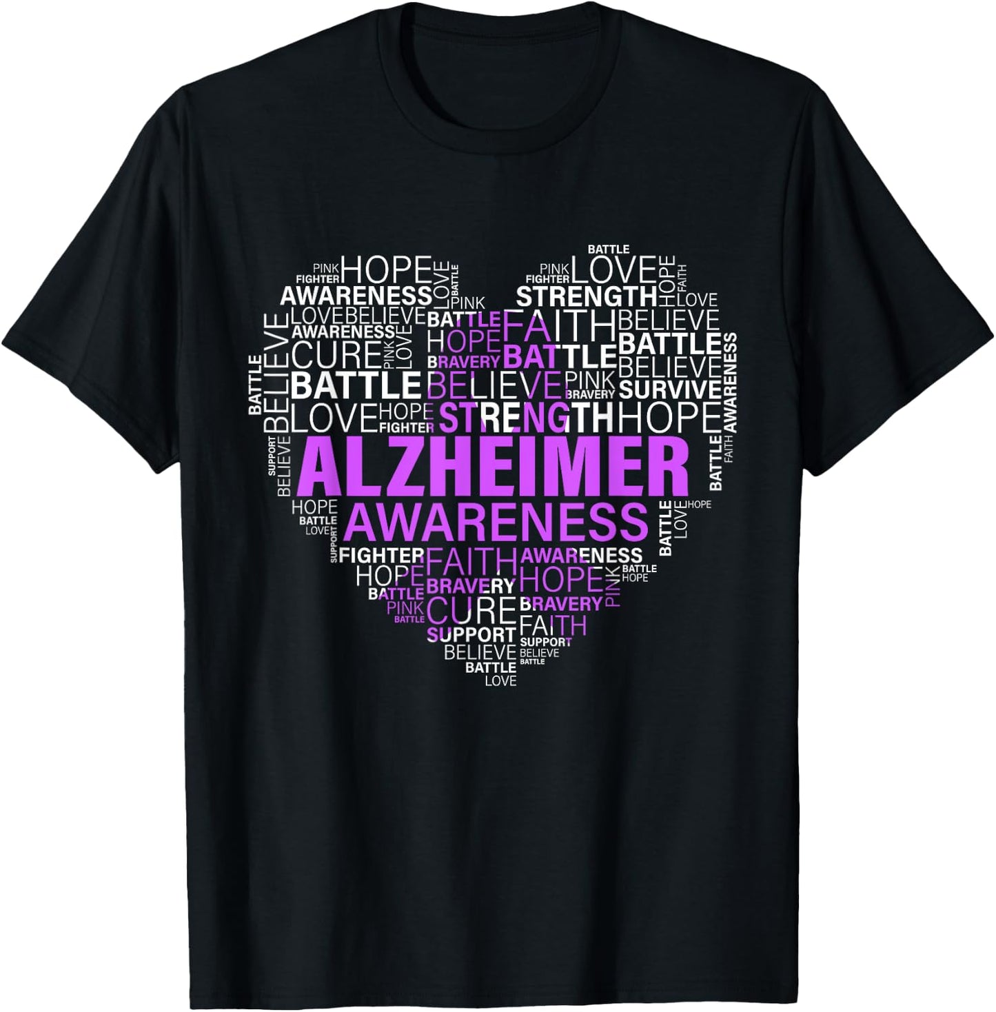 Alzheimer Awareness Words Support Proud Alzheimer Warrior T-Shirt - T-Shirt | Black