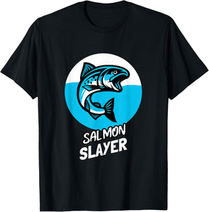 Salmon Slayer Funny Fishing T-Shirt - T-Shirt | Black