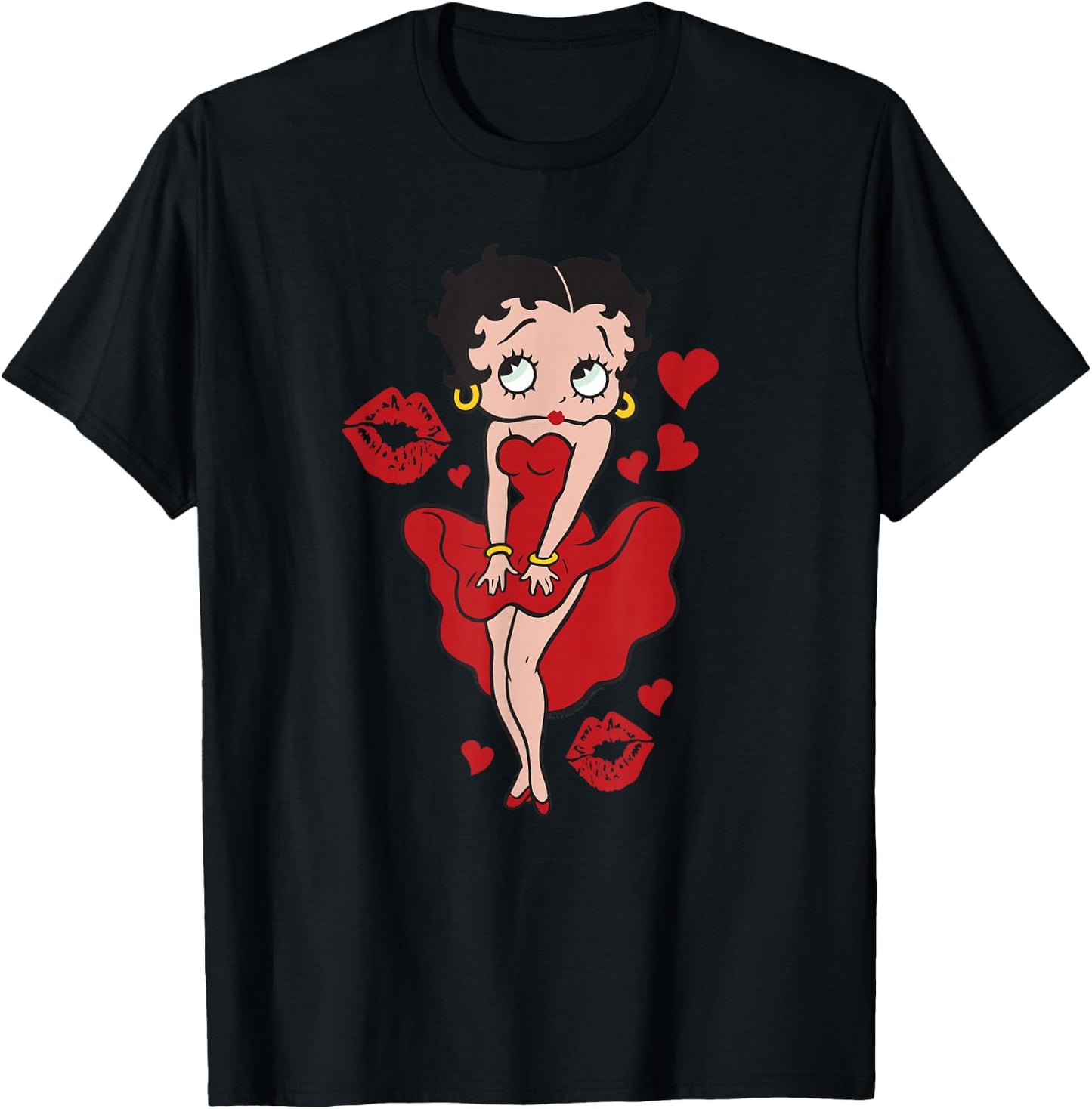 Betty Boop Red Dress Red Lips Small T-Shirt - T-Shirt | Black