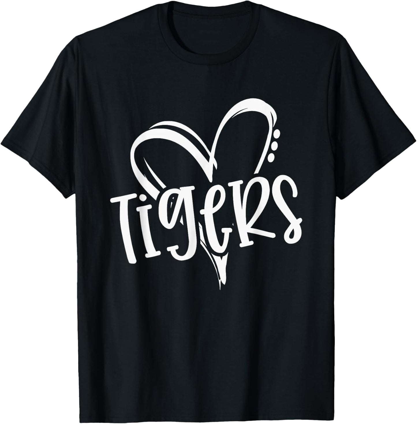 Tigers School Sports Fan Team Spirit Heart T-Shirt - T-Shirt | Black