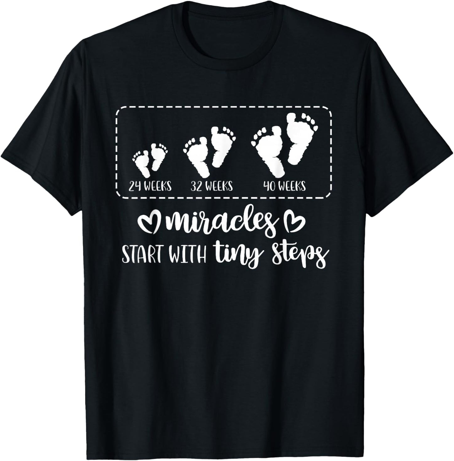 Miracles Start With Tiny Steps Baby Feet Nurse Gift T-Shirt - T-Shirt | Black