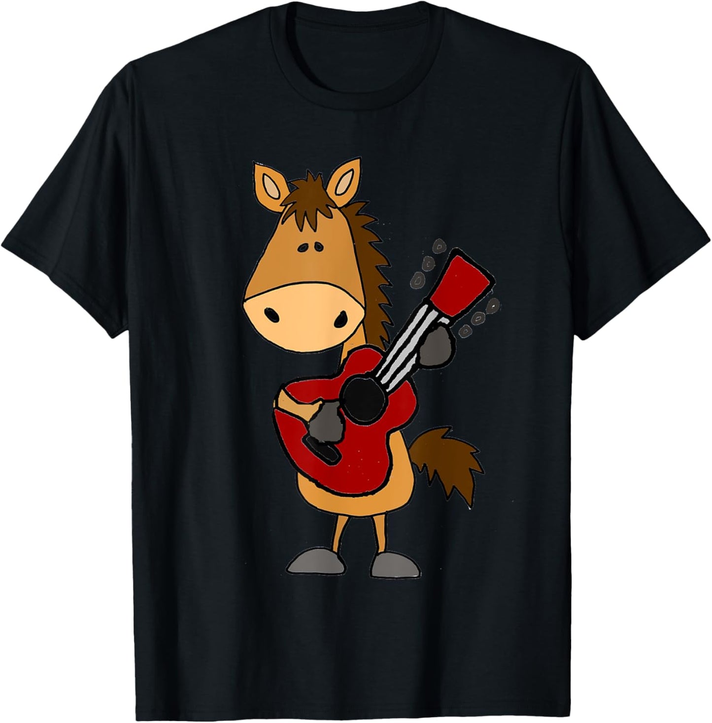 Smileteesall Funny Horse Playing Guitar Cartoon T-Shirt - T-Shirt | Black