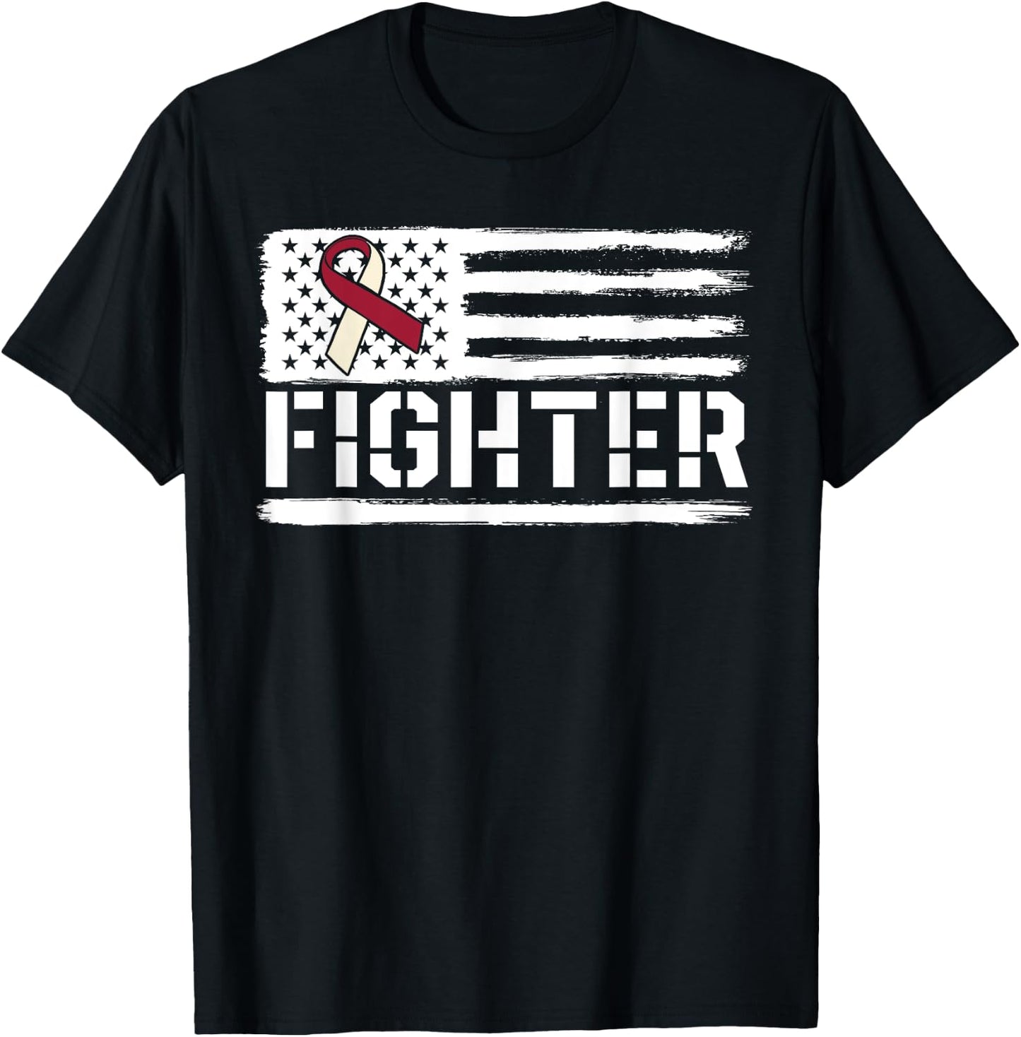 Oral Cancer Awareness Throat Head Neck Fighter American Flag T-Shirt - T-Shirt | Black