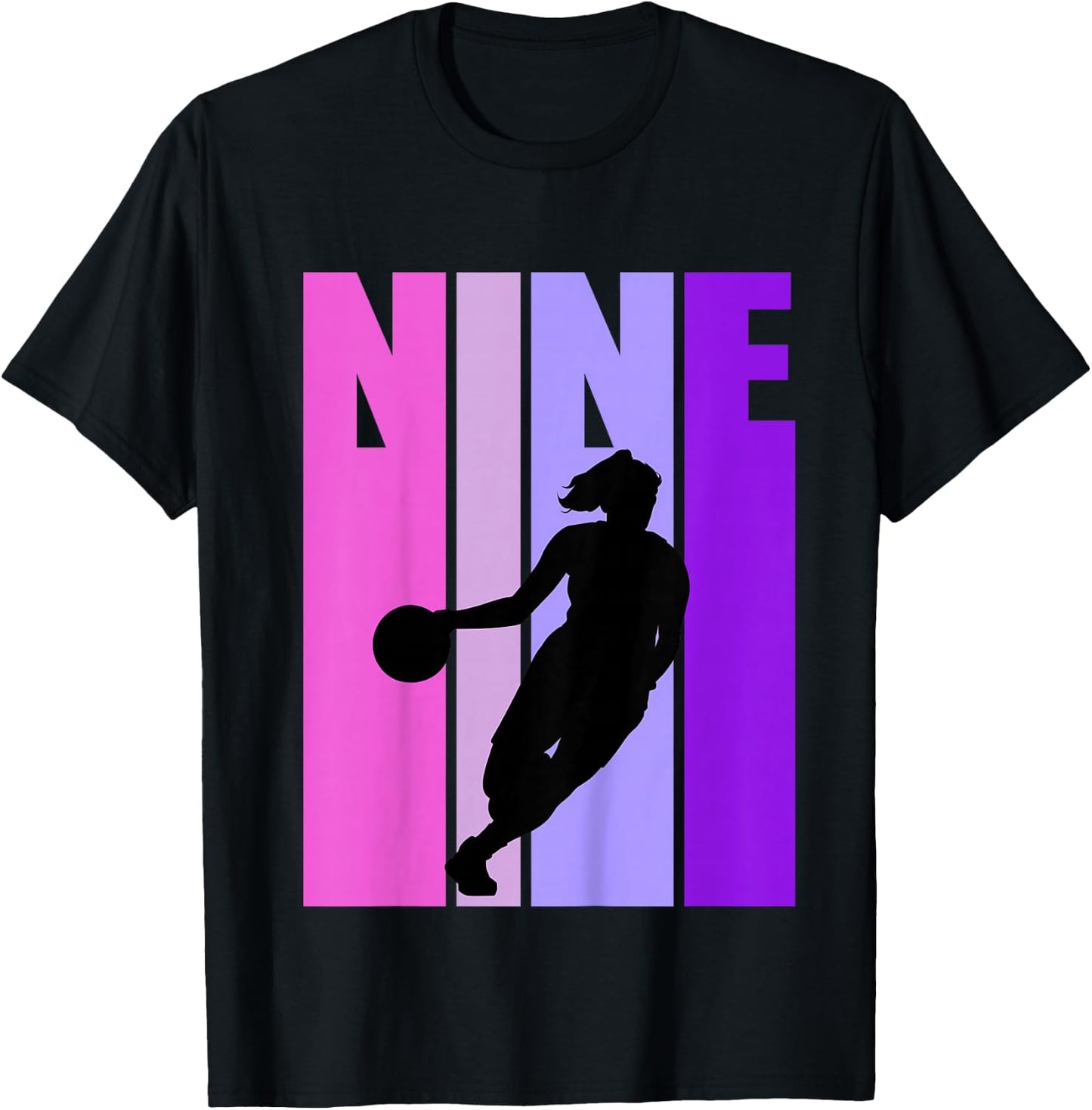 Kids Basketball 9th Birthday Kids Girls Retro 9 Nine Ninth T-Shirt - T-Shirt | Black