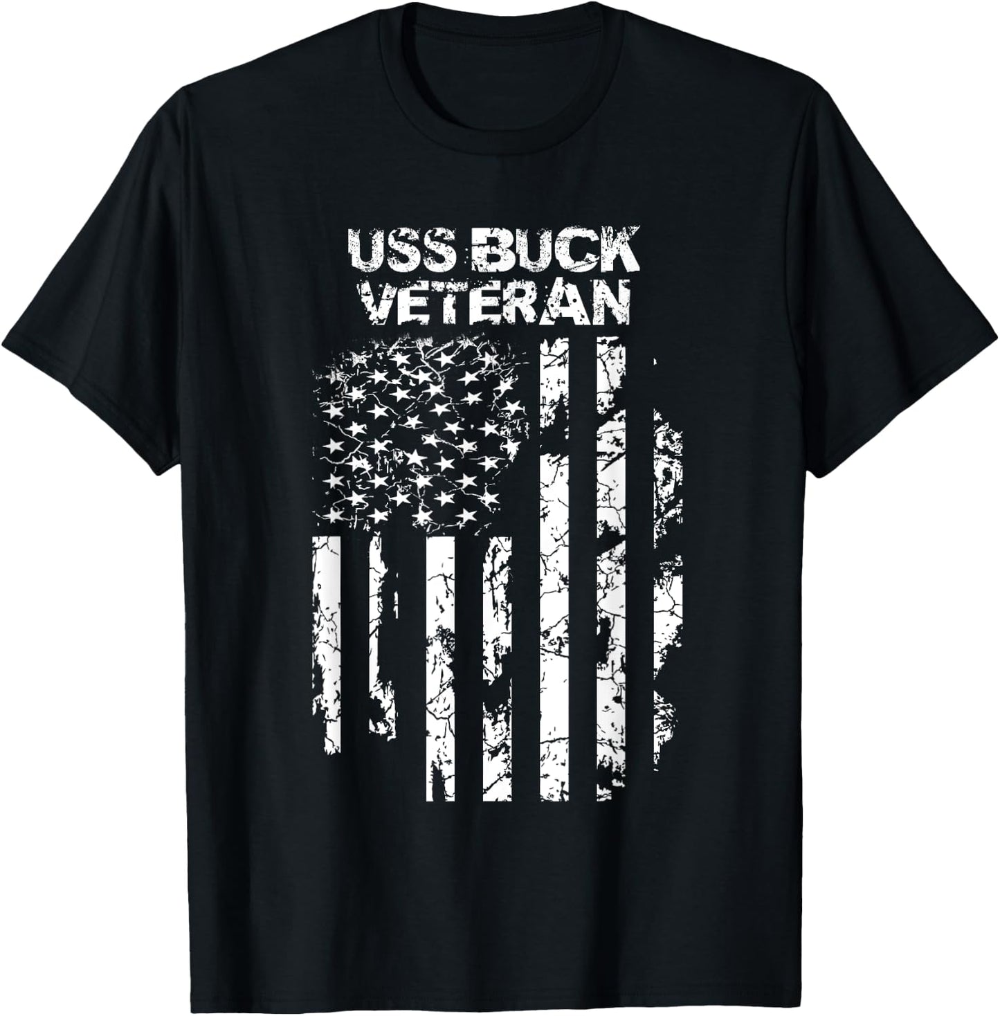 USS Buck Military Veteran Distressed USA Flag T-Shirt - T-Shirt | Black