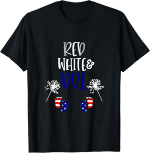 Red White and Due 4th of July Pregnancy Pregnant with Twins T-Shirt - T-Shirt | Black