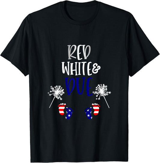Red White and Due 4th of July Pregnancy Pregnant with Twins T-Shirt - T-Shirt | Black
