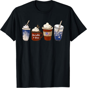 America Coffee 4th of July Red White Brew Latte Patriotic T-Shirt - T-Shirt | Black