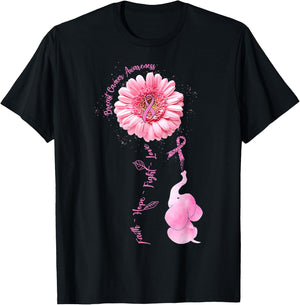 Elephant Faith Hope Love Breast Cancer Awareness Month T-Shirt - T-Shirt | Black
