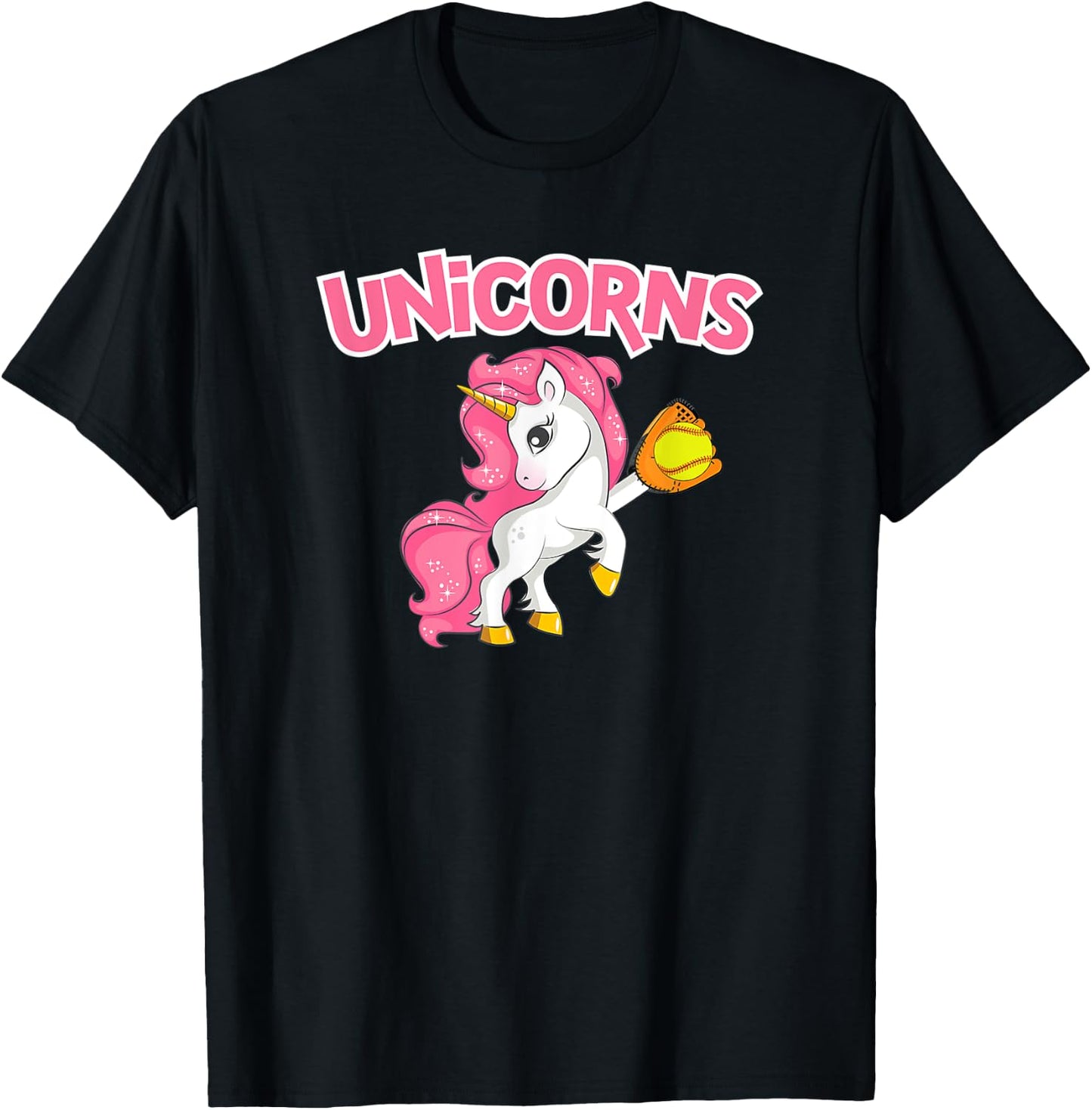 Pink Sparkle Unicorns Softball T-Shirt - T-Shirt | Black