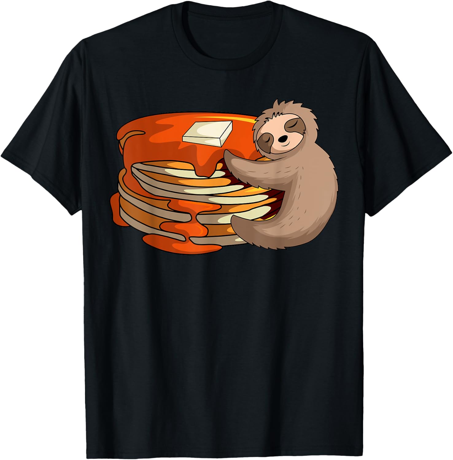 Pancakes Waffle Sloth Love Breakfast Flapjack Hotcake Food T-Shirt - T-Shirt | Black