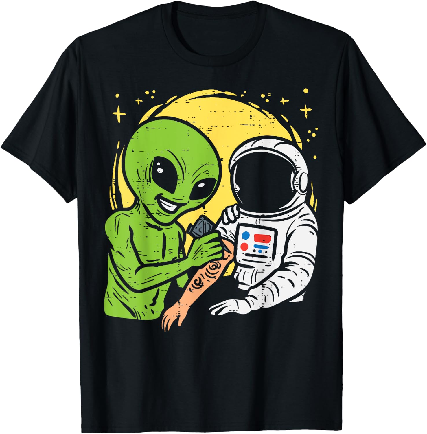 Astronaut Inking Alien Funny Space Galaxy Tattoo Men Women T-Shirt - T-Shirt | Black