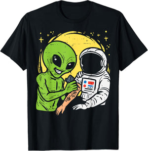 Astronaut Inking Alien Funny Space Galaxy Tattoo Men Women T-Shirt - T-Shirt | Black