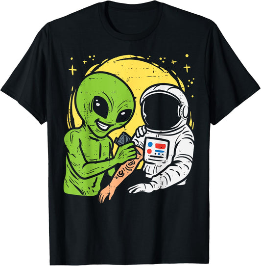 Astronaut Inking Alien Funny Space Galaxy Tattoo Men Women T-Shirt - T-Shirt | Black