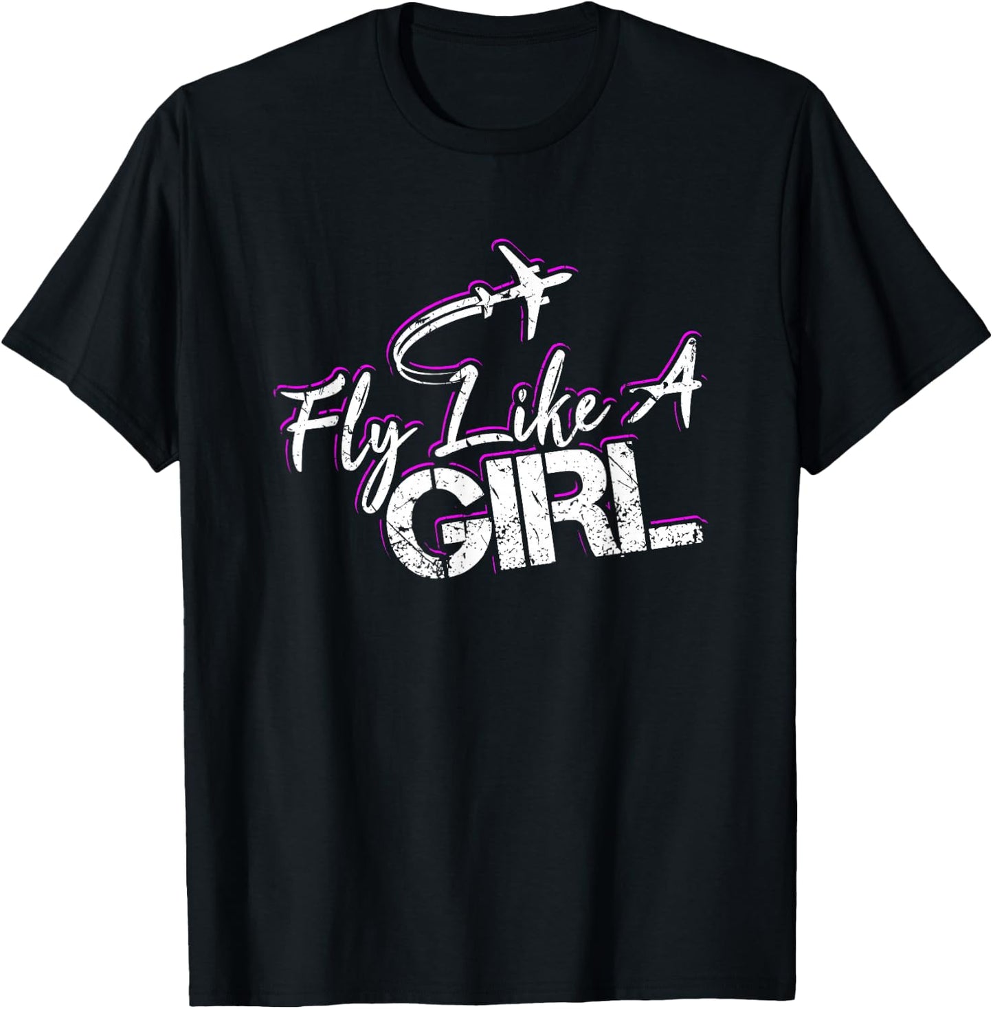 Fly Like A Girl Female Pilot Women Flying Girl T-Shirt - T-Shirt | Black