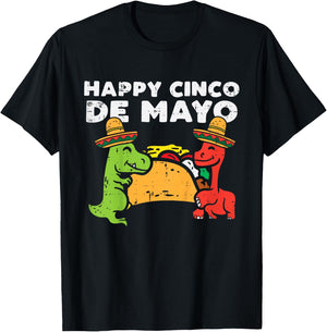 Kids Happy Cinco De Mayo Dinos Taco Mexican Kids Toddler Boys T-Shirt - T-Shirt | Black