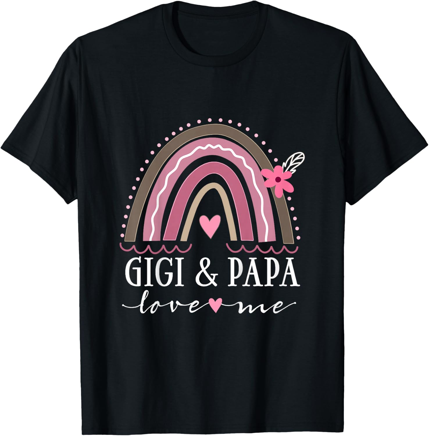 Kids Gigi and Papa Love Me Girls Granddaughter Boho Rainbow T-Shirt - T-Shirt | Black