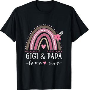 Kids Gigi and Papa Love Me Girls Granddaughter Boho Rainbow T-Shirt - T-Shirt | Black