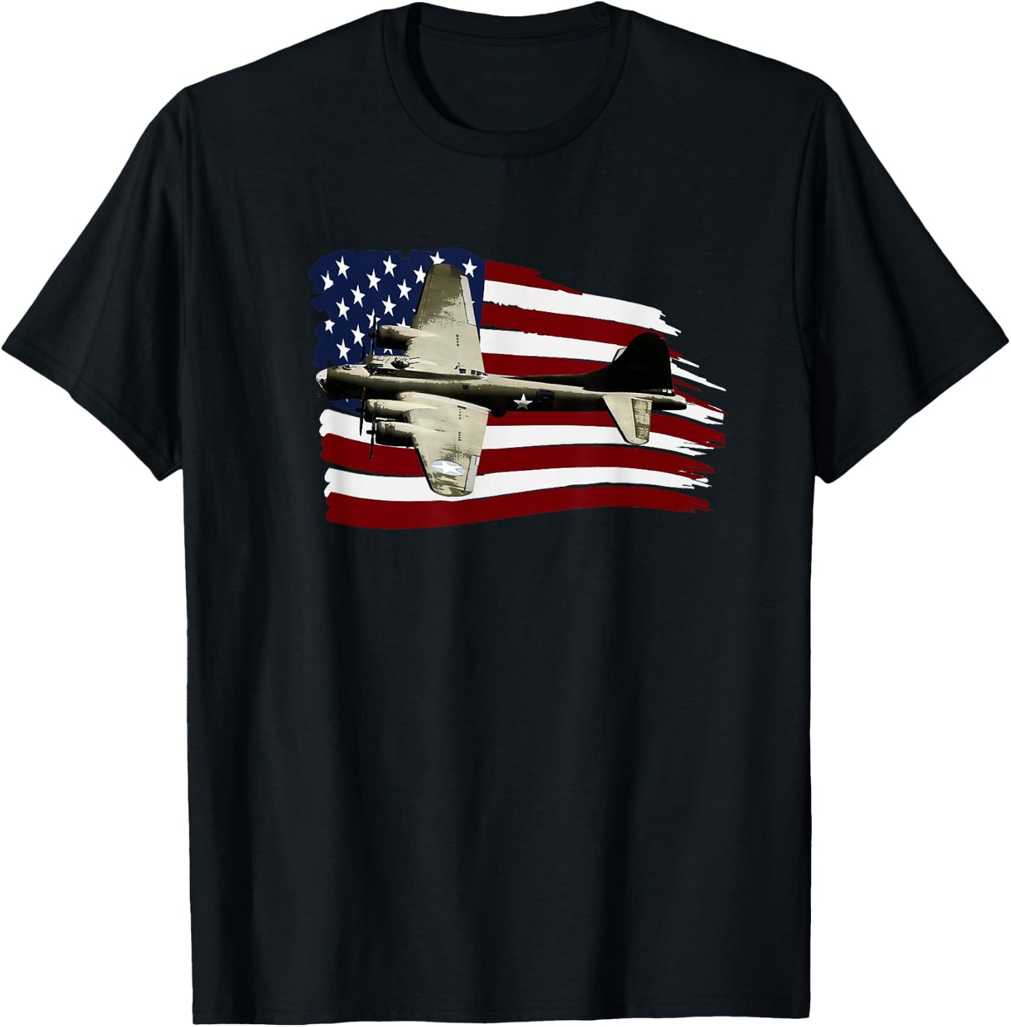 B-17 Flying Fortress WW2 Bomber Us Flag Pilot T-Shirt - T-Shirt | Black