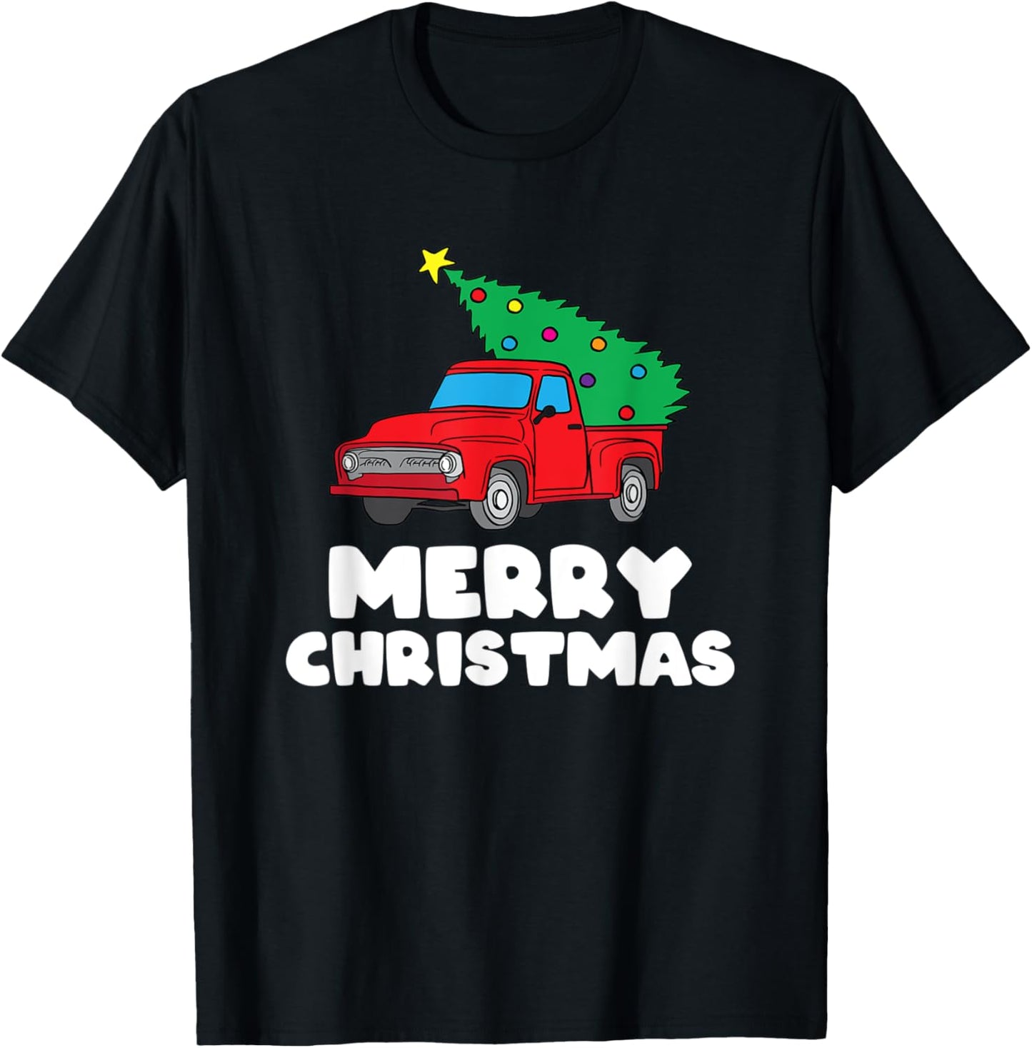 Vintage Wagon Christmas Red Truck Tree on Car Xmas Vacation T-Shirt - T-Shirt | Black