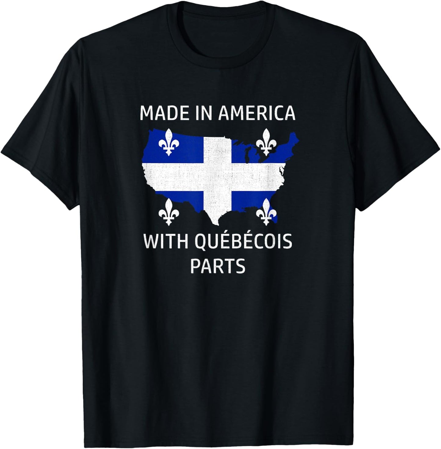Made in America with Quebecois Parts - Quebec and USA Pride T-Shirt - T-Shirt | Black